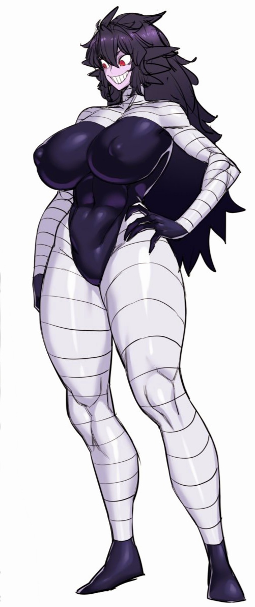 big_breasts black_hair bodysuit clothed gengar gijinka jumpsuit long_hair messy_hair muscular muscular_thighs personification pokemon red_eyes scary scary_face spacezin spooky tagme thick_thighs unnerving wide_eyed wide_smile