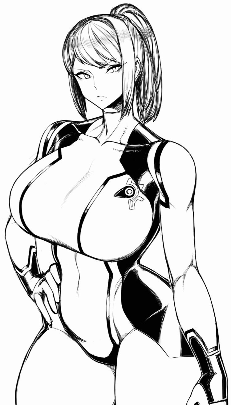1girls, ass, big ass, big breasts, breasts, female, hand on hip, huge ass, huge breasts, large ass, large breasts, looking at viewer, metroid, monochrome, muscular, muscular female, nintendo, samus aran, spacezin, tagme, thick thighs, thigh gap, tomboy, wide hips, zero suit, zero suit samus