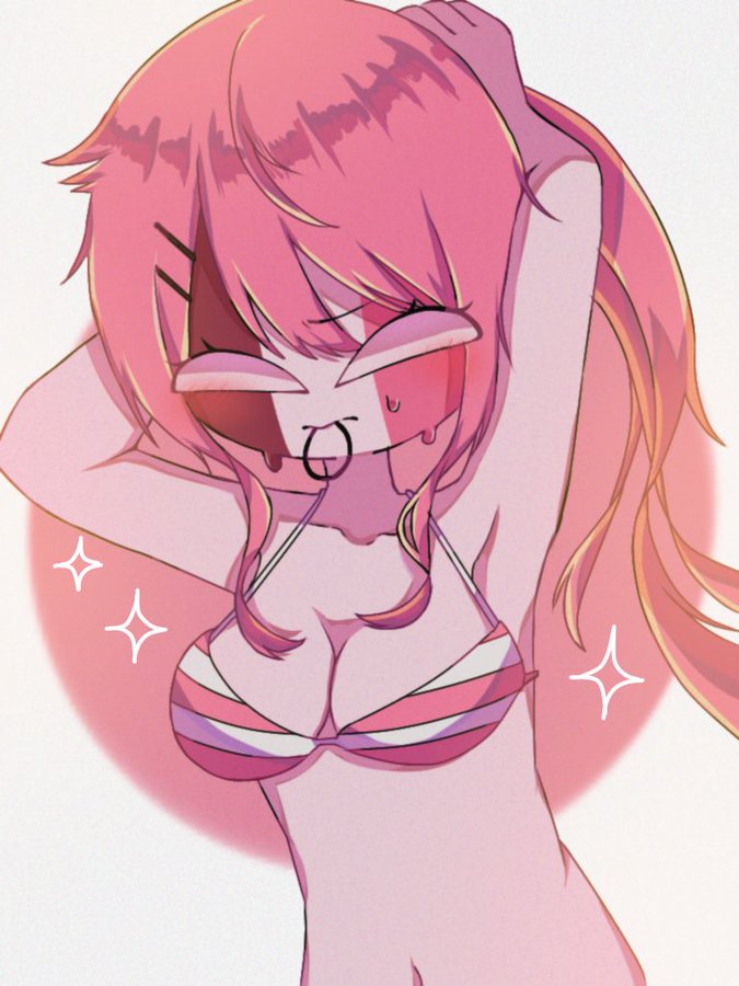 armpits, bikini top, breasts, female, female only, friday night funkin, hair band, hair grab, mid-fight masses, pink hair, sarvente (dokki.doodlez)