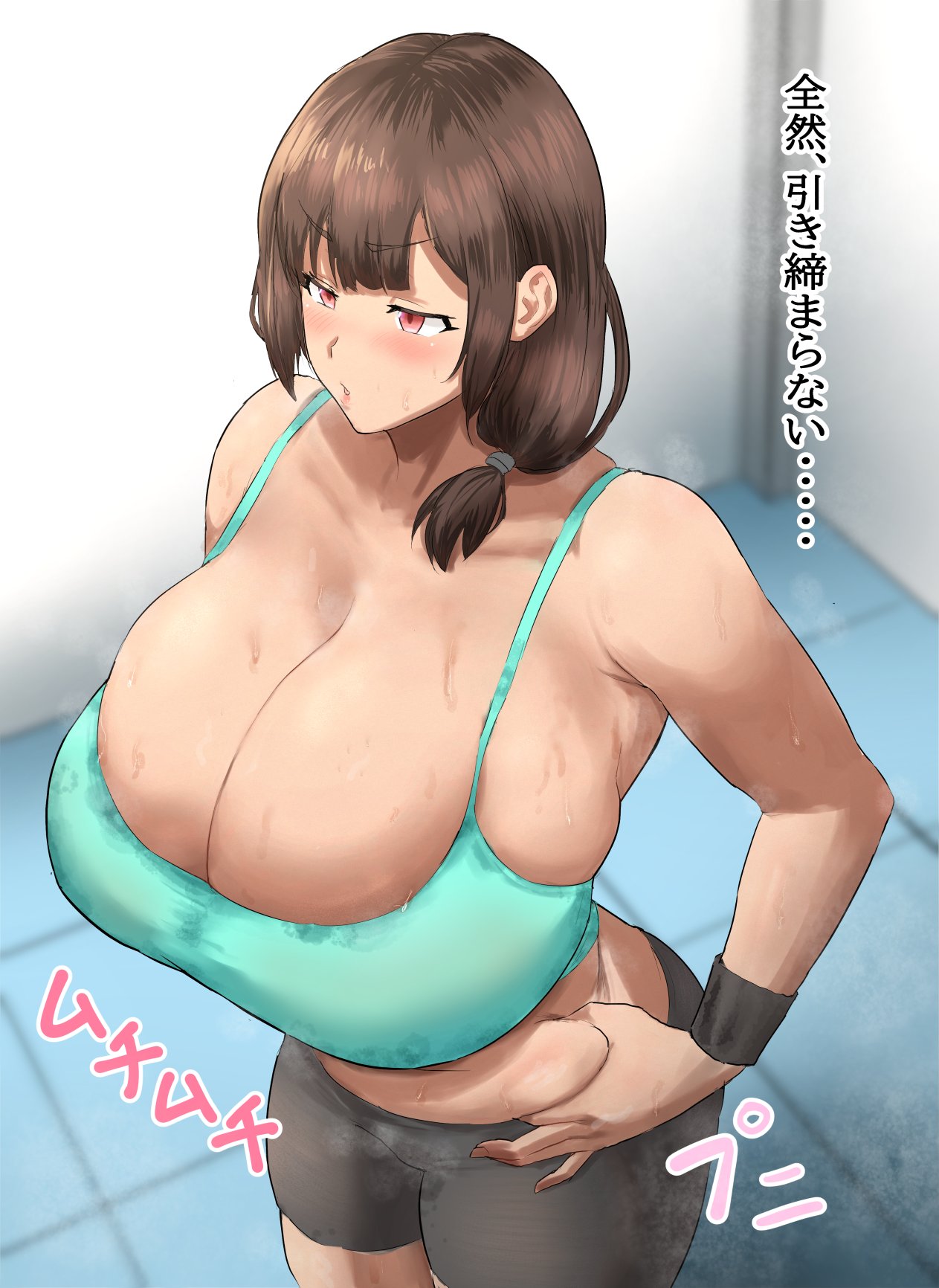 big_breasts breasts dumbbelldore female female_only huge_breasts large_breasts light-skinned_female light_skin orange_eyes original original_character short_hair sports_bra sports_shorts sportswear sweat sweaty sweaty_body thick_thighs top_heavy wide_hips workout_clothes