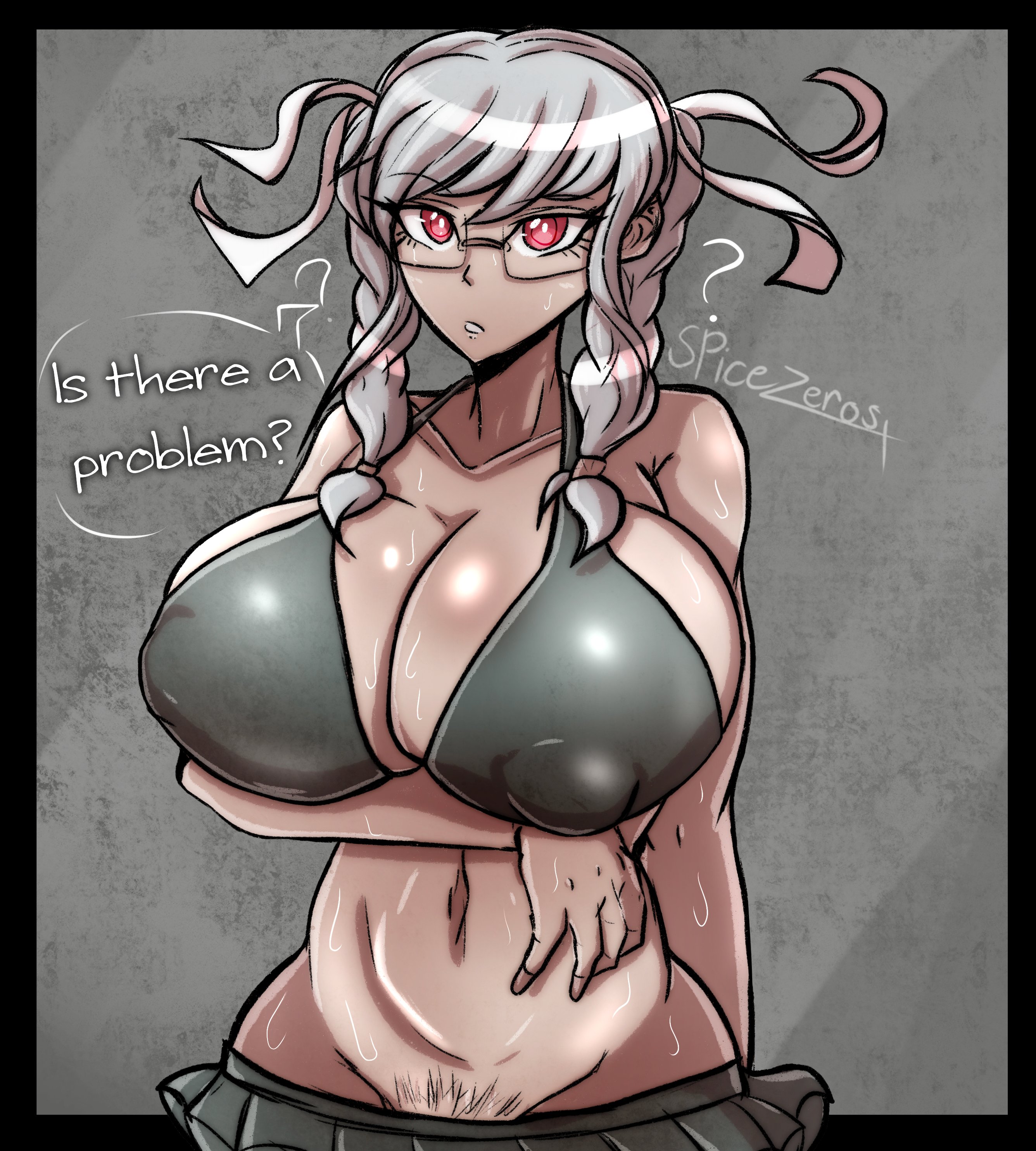 bikini, bikini bottom, bikini top, breasts, danganronpa, danganronpa 2: goodbye despair, female, female only, huge breasts, large breasts, nipple bulge, pekoyama peko, pubic hair, smooth skin, spicezeros