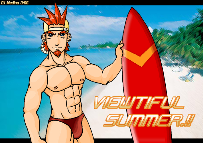00s 1boy 2006 bulge dated male male_only muscular nipples piercing red_hair red_speedo sarumaru solo speedo surfboard tagme video_games viewtiful_joe viewtiful_joe_(character)