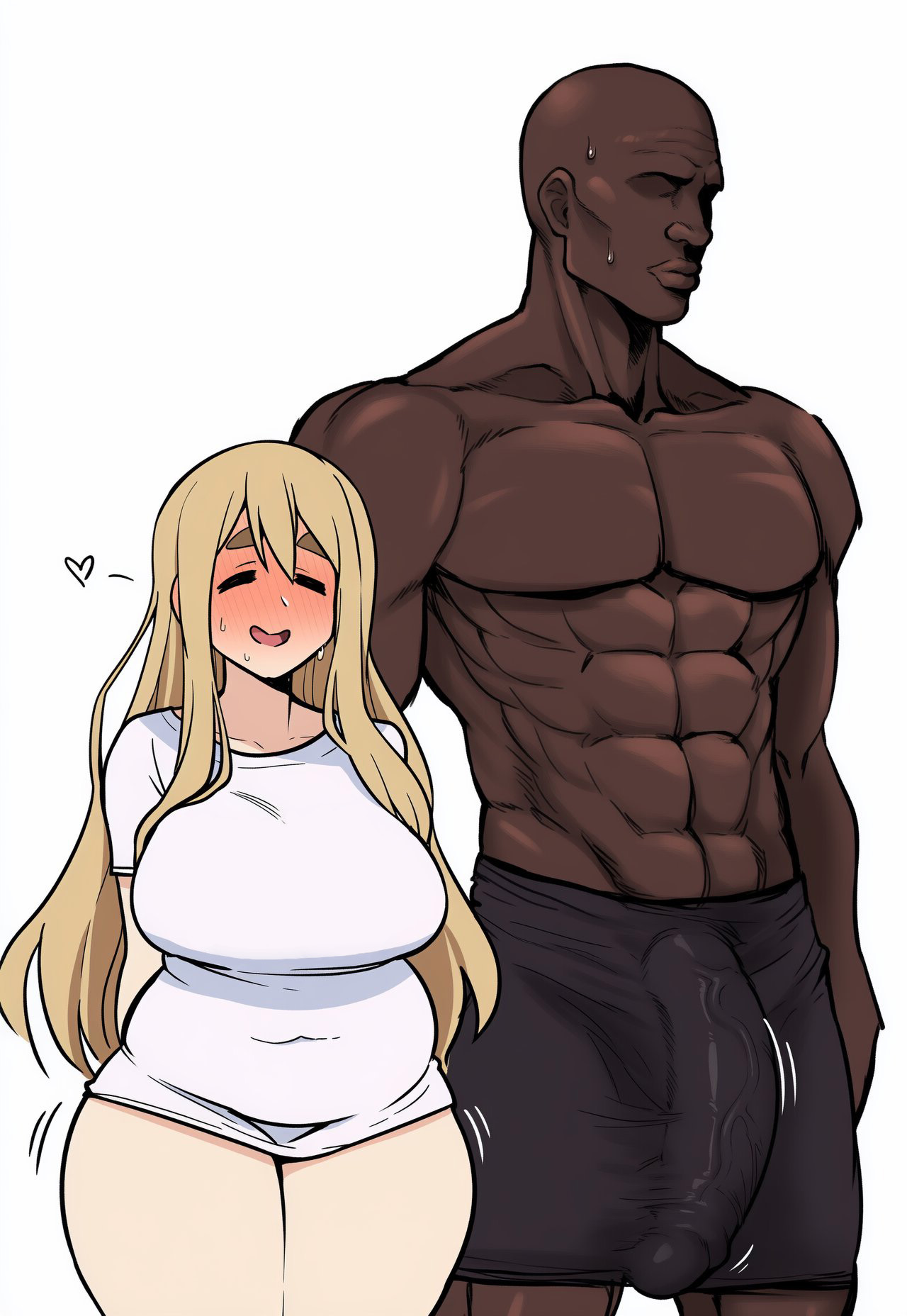 1boy, 1girls, abs, absurdly large cock, ai generated, big cock, big dick, big penis, blonde hair, blush, breasts, bulge, bulge down leg, bulge through clothing, bulge under clothes, chubby, chubby female, coomersucc, dark skin, dark-skinned male, edit, female, flaccid, flaccid penis, gigantic penis, huge cock, ineffective clothing, interracial, k-on!, large breasts, large cock, large dick, large penis, larger male, light skin, light-skinned female, male, male/female, masculine, masculine male, massive penis, muscular, muscular male, pale skin, pale-skinned female, penis, penis bulge, penis outline, penis through clothing, penis under clothes, penis visible through clothing, penis visible through pants, revealing clothes, thick female, thick hips, thick thighs, thighs, tsumugi kotobuki (k-on!), veiny penis