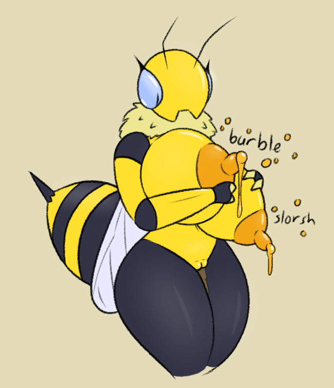 antennae_(anatomy) anthro areola arthropod arthropod_abdomen bee big_breasts blue_eyes bodily_fluids breasts carboncopy612 female food genitals honey_(disambiguation) honey_(food) huge_breasts hymenopteran insect_wings insects lactating lactating_honey nipples non-mammal_breasts nude pussy solo stinger thick_thighs unusual_bodily_fluids unusual_lactation wide_hips wings