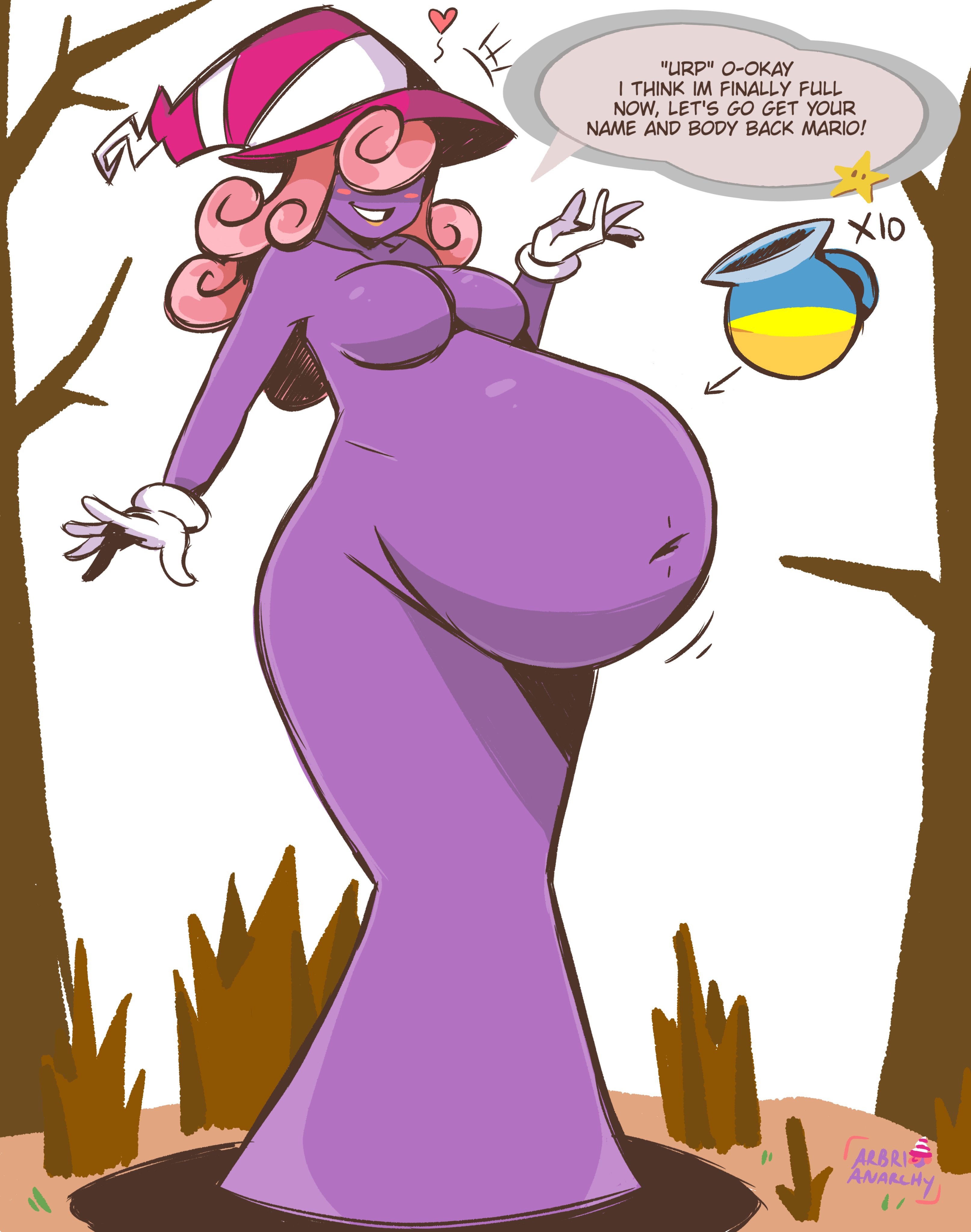 arbrianarchy, english dialogue, english text, female, mario (series), nintendo, paper mario, stuffed belly, vivian (paper mario)