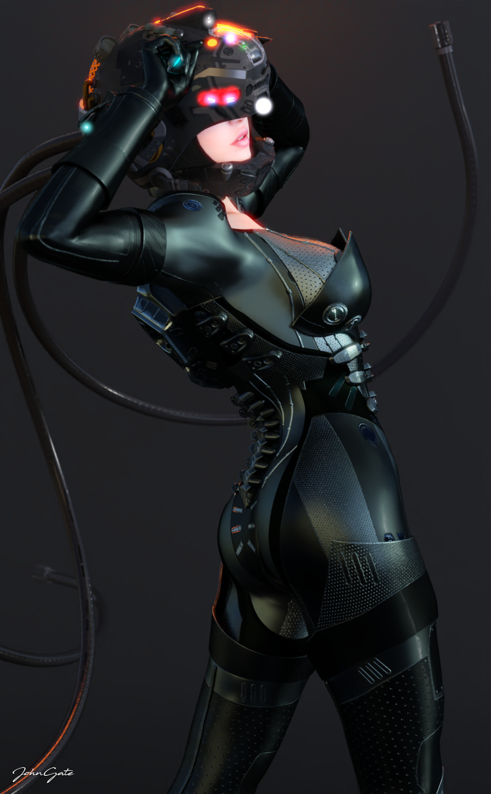 1girls 2019 3d asian asian_female black_hair bodysuit clothed clothing female female_only helmet johngate large_breasts mariko_(johngate) original original_character sci-fi science_fiction slushe_(website) solo solo_female standing