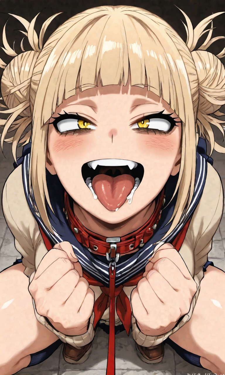 2025 ahe_gao ai_generated big_breasts black_hair blush boku_no_hero_academia bondage breath collar domination female heavy_blush heavy_breathing hi_res high_quality high_res high_resolution highres himiko_toga holding_leash leash leash_pull long_hair my_hero_academia open_mouth petplay pixai ponytail red_collar sexy solo_focus submissive submissive_female sweat tongue tongue_out yukio0o