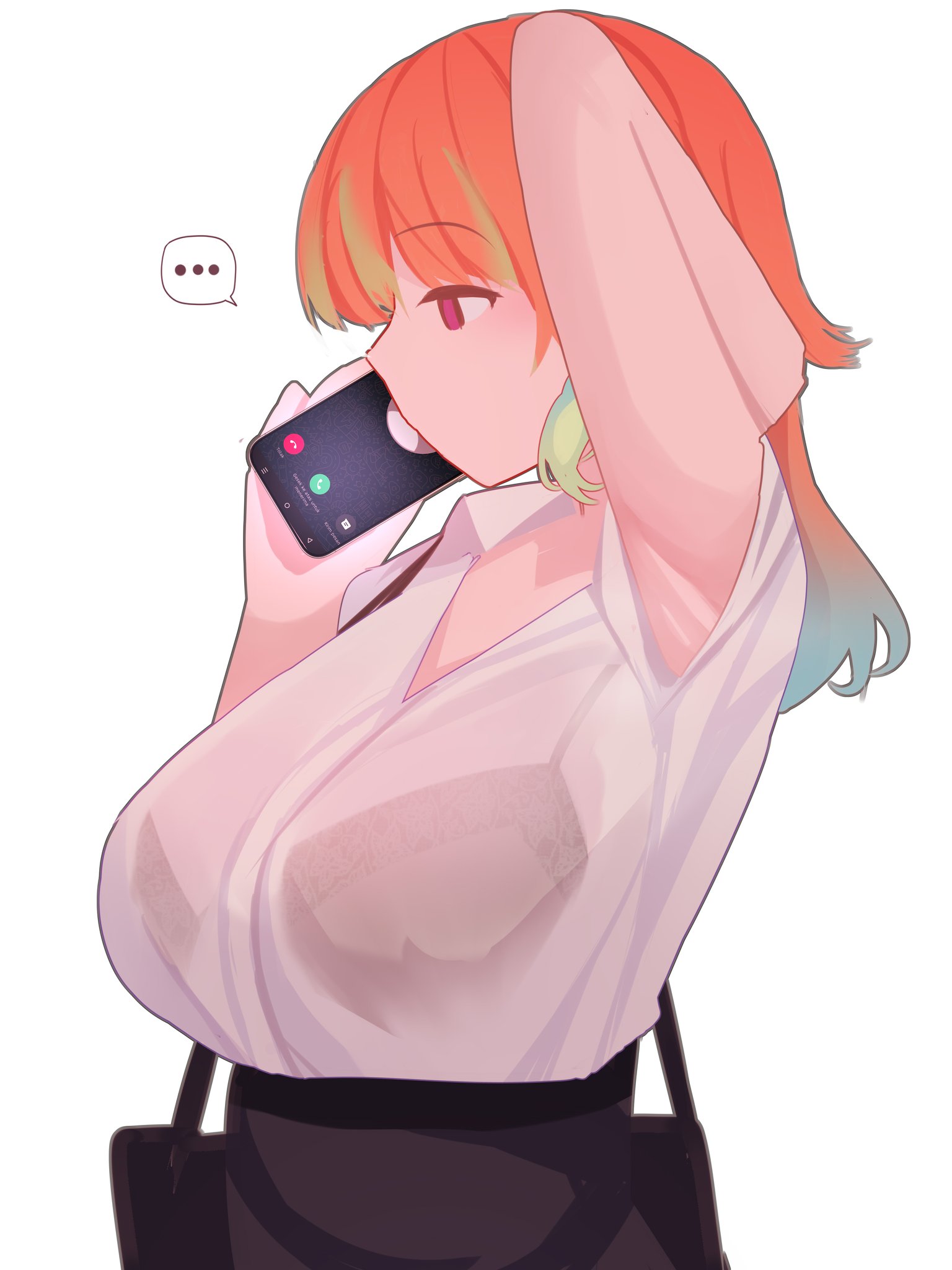 ..., 1girls, armpit, armpits, bra, breasts, female, hololive, hololive english, hololive myth, huge breasts, large breasts, multicolored hair, see-through clothing, simple background, solo, solo female, tagme, takanashi kiara, virtual youtuber, white background