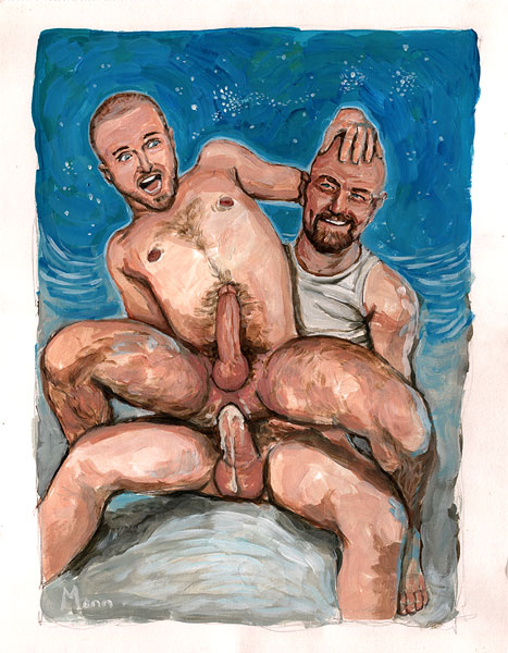 2boys anal anal_sex artist_signature bald balls ballsack blue_eyes body_hair bottomless breaking_bad buzz_cut cum_inside erection facial_hair gay goatee human jesse_pinkman male male/male male_nipples male_only male_penetrating_male male_pubic_hair manly masculine mature_male nude_male penis reverse_cowgirl_position scrotum scruffy_beard tank_top testicles unknown_artist walter_white yaoi