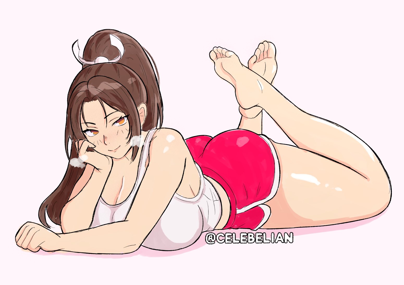 1girls, alternate costume, barefoot, big breasts, bra, breasts, celebelian, fatal fury, feet, female, female focus, female only, human, human female, human only, king of fighters, light skin, light-skinned female, mai shiranui, mai shiranui (casual), snk, soles, solo, solo female, source request