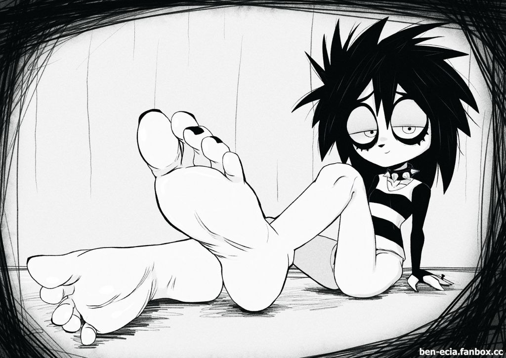 1girls, barefoot, ben-ecia, bottomless, collar, emo, feet, foot fetish, foot focus, goth, goth girl, i can't sleep, nia (i can't sleep), shirt, solo, solo female, spiked collar