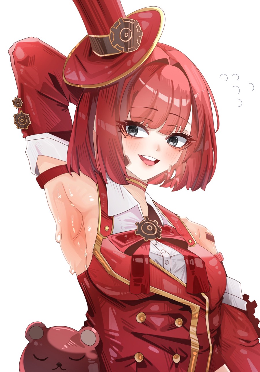 1girls, armpit fetish, armpits, artist request, distortion detective, gray eyes, looking at viewer, project moon, red hair, sweat, sweatdrop, sweaty, yuria (distortion detective)