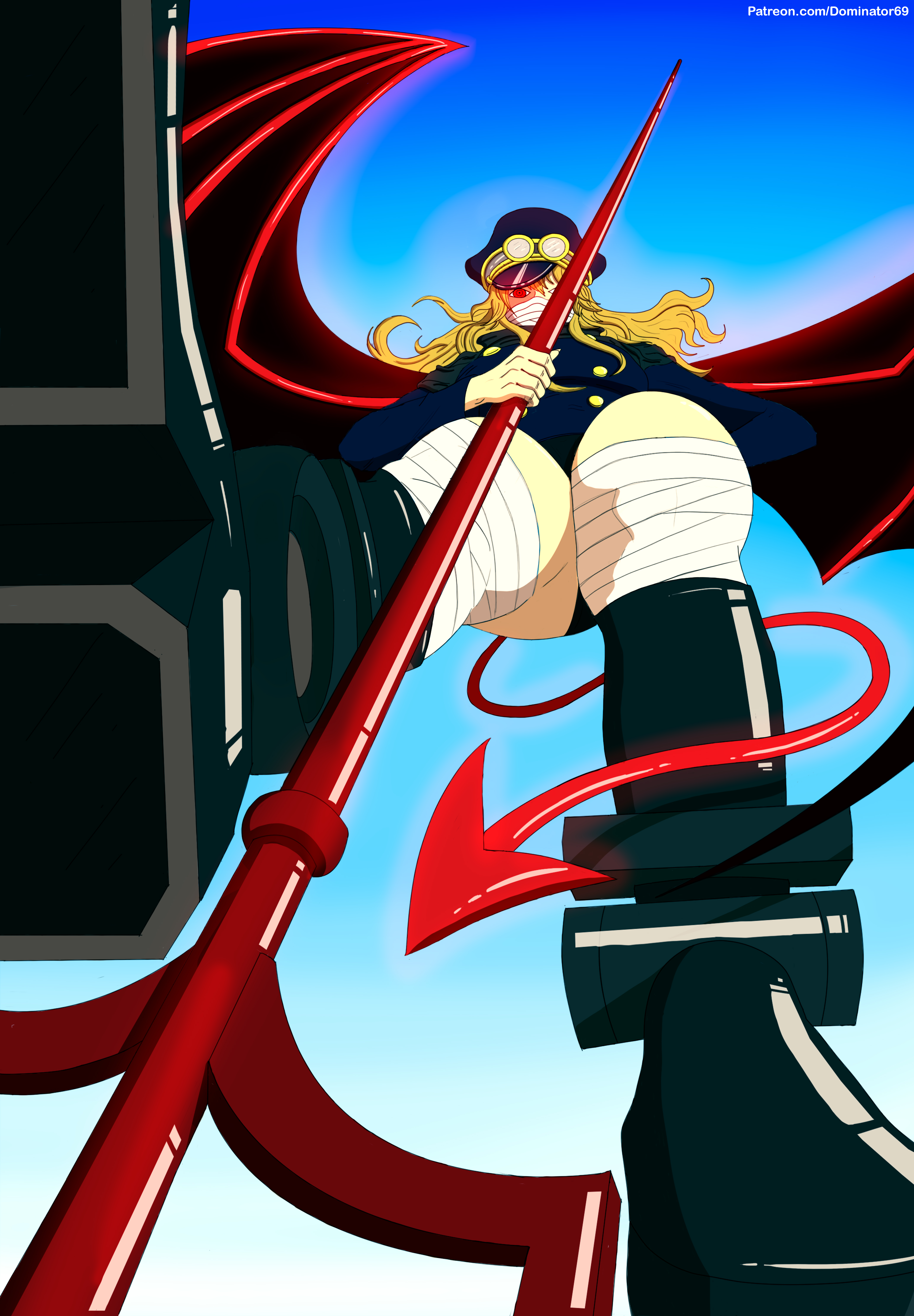 clothed, clothing, demon, demon girl, demon wings, dominator69, female, female only, gunko, imu, low angle, one piece, possessed, possession, red eyes, wings