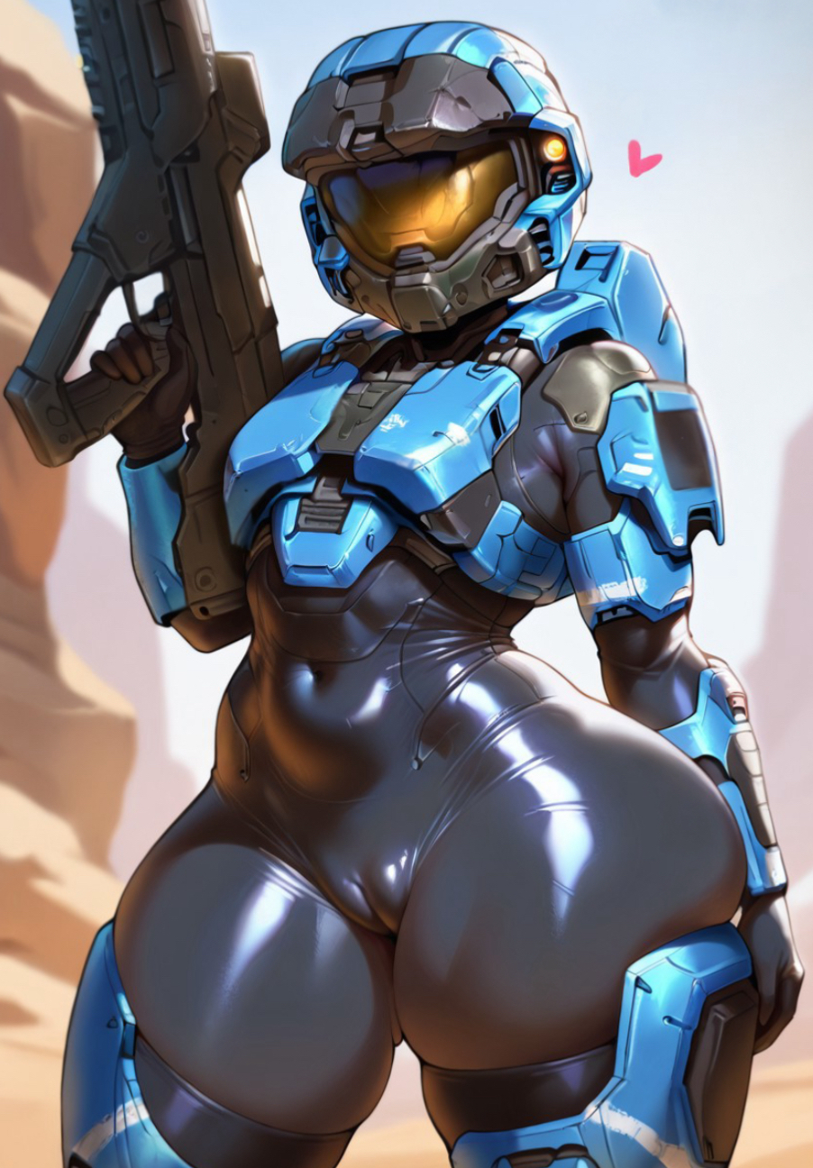 1girls, ai assisted, ai generated, alien planet, arm armor, armor, armored female, black bodysuit, black latex, black latex bodysuit, blue armor, bodysuit, camel toe, camel-toe, cameltoe, chest armor, civitai, close up, close up pussy, close up view, close-up, close-up pussy, closeup, closeup view, coloredbin ai, coloredbin.ai, curvy, curvy body, curvy female, curvy figure, curvy hips, curvy thighs, exposed midriff, face covered, face obscured, female, female focus, female human, female only, female spartan (halo), front view, front view focus, full body, full body view, futuristic armor, gun, halo (game), halo (series), headgear, headwear, heart, heart around head, helmet, helmet covering face, helmet with visor, holding firearm, holding gun, holding machine gun, holding object, holding weapon, human, human female, human focus, human only, latex, latex bodysuit, latex clothing, latex suit, leg armor, looking at viewer, machine gun, mature female, outdoors, outside, pussy, pussy close-up, pussy focus, seductive, seductive gaze, seductive pose, shiny bodysuit, shiny latex, shoulder armor, slim female, slim figure, slim waist, solo, solo female, solo focus, solo human, spartan (halo), thick legs, thick thighs, thigh armor, vagina, vagina close-up, vagina focus, visible pussy, wide hipped female, wide hips, yellow visor