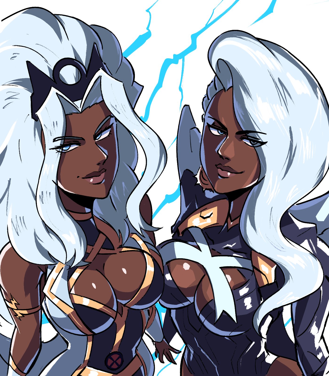 2d, 2girls, ass, big ass, big breasts, big thighs, breasts, bust, busty, chest, curvaceous, curvy, curvy figure, dark skin, dark-skinned female, digital media (artwork), female, female only, hi res, hips, hourglass figure, huge ass, huge breasts, huge thighs, large ass, large breasts, large thighs, legs, marvel, marvel comics, marvel rivals, marvel tokon: fighting souls, mature, mature female, multiversal counterpart grouping, mutant, mutant (marvel), ororo munroe, pommuart, slim waist, square crossover, storm (marvel rivals), storm (marvel tokon), storm (x-men), superhero costume, superheroine, thick, thick hips, thick legs, thick thighs, thighs, tinafate1, voluptuous, waist, white hair, wide hips, x-men