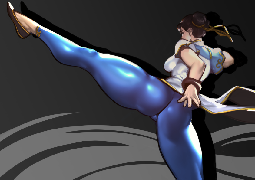 1girls big_ass chun-li dr.wolf kicking leg_up shiny_clothes street_fighter street_fighter_6 thick_legs thick_thighs tight_clothing tight_pants