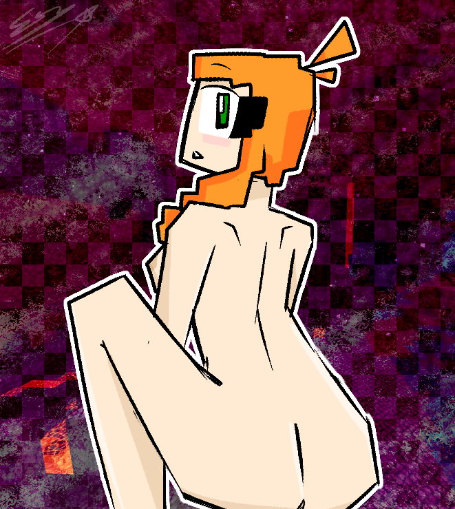 alex_(minecraft) alternate_version_available ass blush cookiestar456 green_eyes looking_at_viewer looking_back minecraft nude nude_female orange_hair