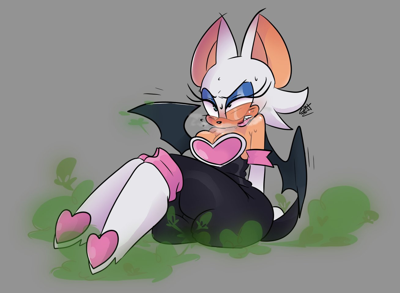 1girls, ass, bat, bubble ass, bubble butt, fart, fart cloud, fart fetish, farting, female, female focus, female only, gas, grey background, rouge the bat, sonic (series), sonic the hedgehog (series)