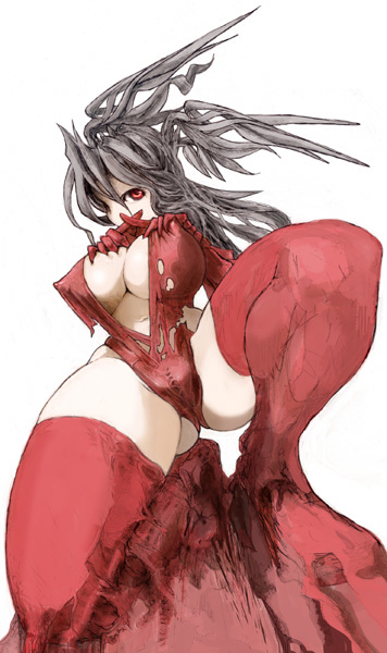 1009 1girls breasts cameltoe erect_nipples erect_nipples_under_clothes female final_fantasy final_fantasy_tactics final_fantasy_tactics_(original) huge_breasts large_breasts leotard nipples red_eyes red_leotard silver_hair solo thighhighs torn_clothes ultima_(fft) white_hair