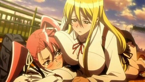 artist request, blonde hair, blush, glasses, highschool of the dead, saya takagi, screencap, shizuka marikawa