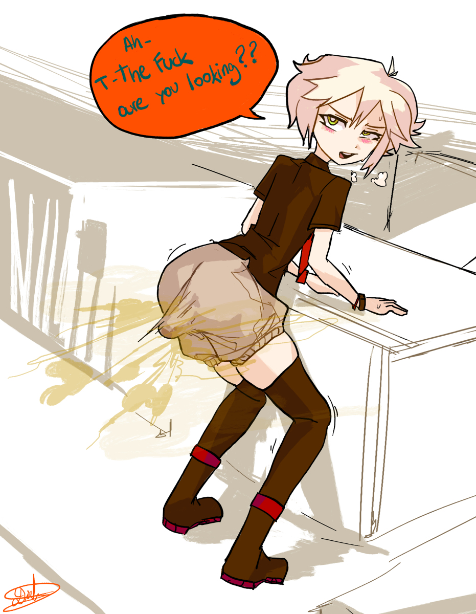 Rule 34 Dev - 1boy english english_text femboy fully_clothed  intentional_soiling male male_only scat shitting soiling solo_male  speech_bubble usagaijin|6932584968