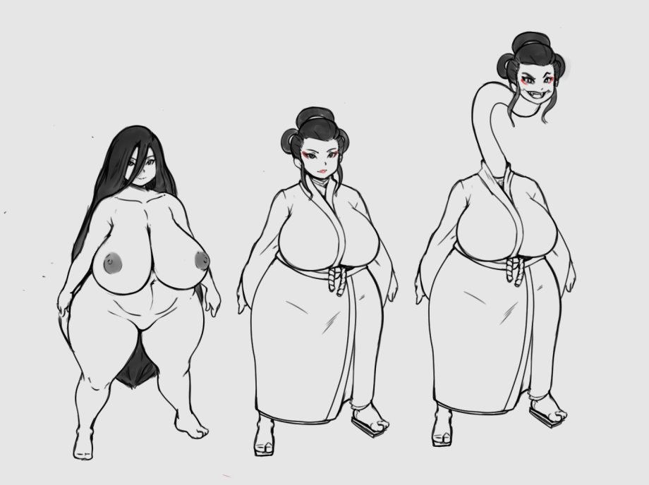 1girls asian asian_female bbw big_breasts breasts female japanese_mythology long_neck monster_girl nipples overweight rokurokubi stickyglobule_(artist) thick thick_thighs wide_hips youkai