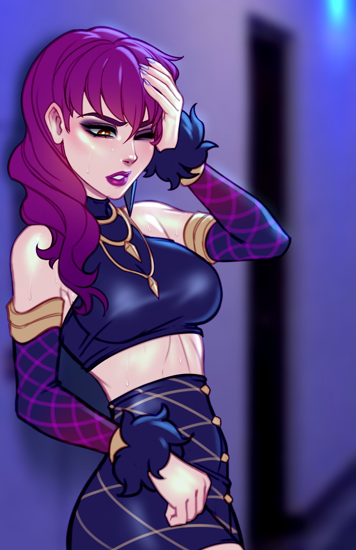 1girls, blushypixy, blushyspicy, demon, evelynn, female, female only, k/da series, league of legends, solo, solo female, succubus