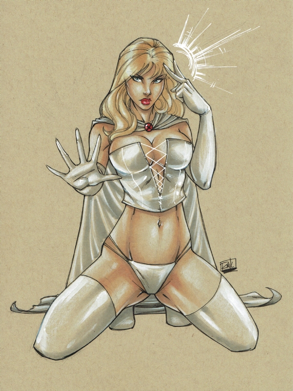 1girls blonde_female blonde_hair blue_eyes clothed emma_frost female female_only marvel marvel_comics ryan_kincaid traditional_media_(artwork) white_clothing white_queen x-men