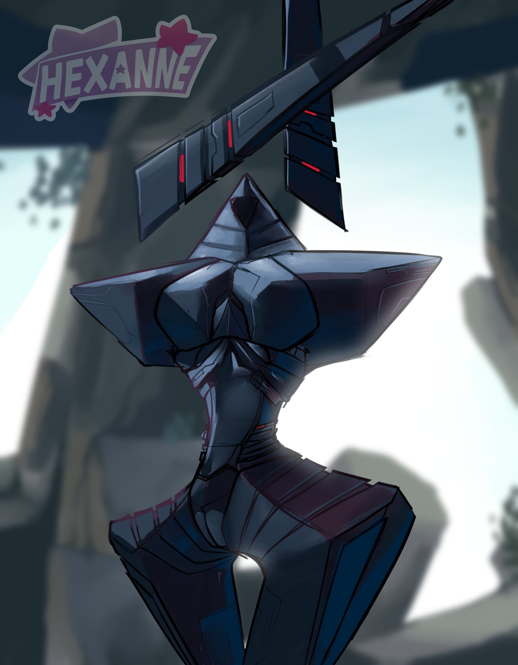arm blades, disembodied limb, female, hexanne, hourglass figure, ninja (sonic frontiers), pussy, robot, robot girl, robot humanoid, sonic (series), sonic frontiers, sonic the hedgehog (series), wide hips