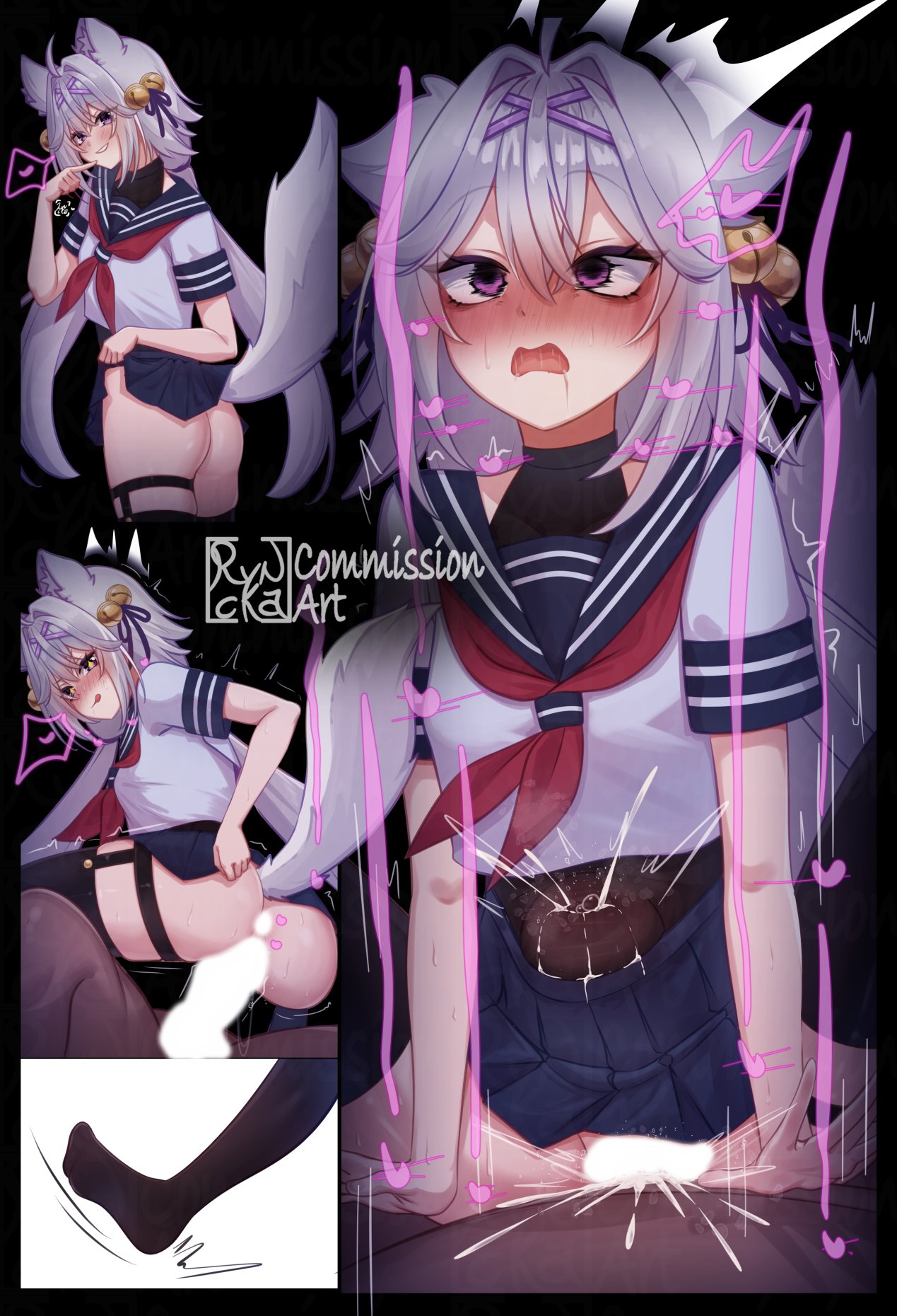 1girls, animal ears, ass, brat, breasts, clothed female nude male, clothed sex, clothing, cross-eyed, cum, cum inside, dark-skinned female, feet focus, female, female focus, female on top, female penetrated, filian, filian (vtuber), flat chest, indie virtual youtuber, large insertion, large penis, male, open mouth, penis, petite, pov, rindo (vrchat), ryncka, sailor uniform, skirt, skirt lift, small breasts, stomach bulge, tease, thick thighs, thighhighs, thighs, virtual youtuber, vtuber, white hair