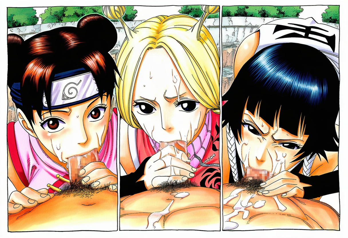 :>=, 3boys, 3girls, ai generated, antenna hair, black hair, bleach, blonde hair, blonde-haired female, blowjob, blush, breasts, completely nude, conis, crossover, curvaceous, curvy, curvy figure, dark skin, dark-skinned male, double bun, dutch angle, eye contact, fellatio, female, female focus, forehead protector, from above, light skin, light-skinned female, male, male pov, male/female, manga style, naruto, naruto (classic), naruto (series), naruto shippuden, nude, one piece, oral, oral sex, partial male, penis, penis in mouth, poisonbird, pov, pov eye contact, sex, shiny, shiny hair, shiny skin, skindentation, smooth skin, soifon, sui-feng, tenten, twin buns, viewed from above