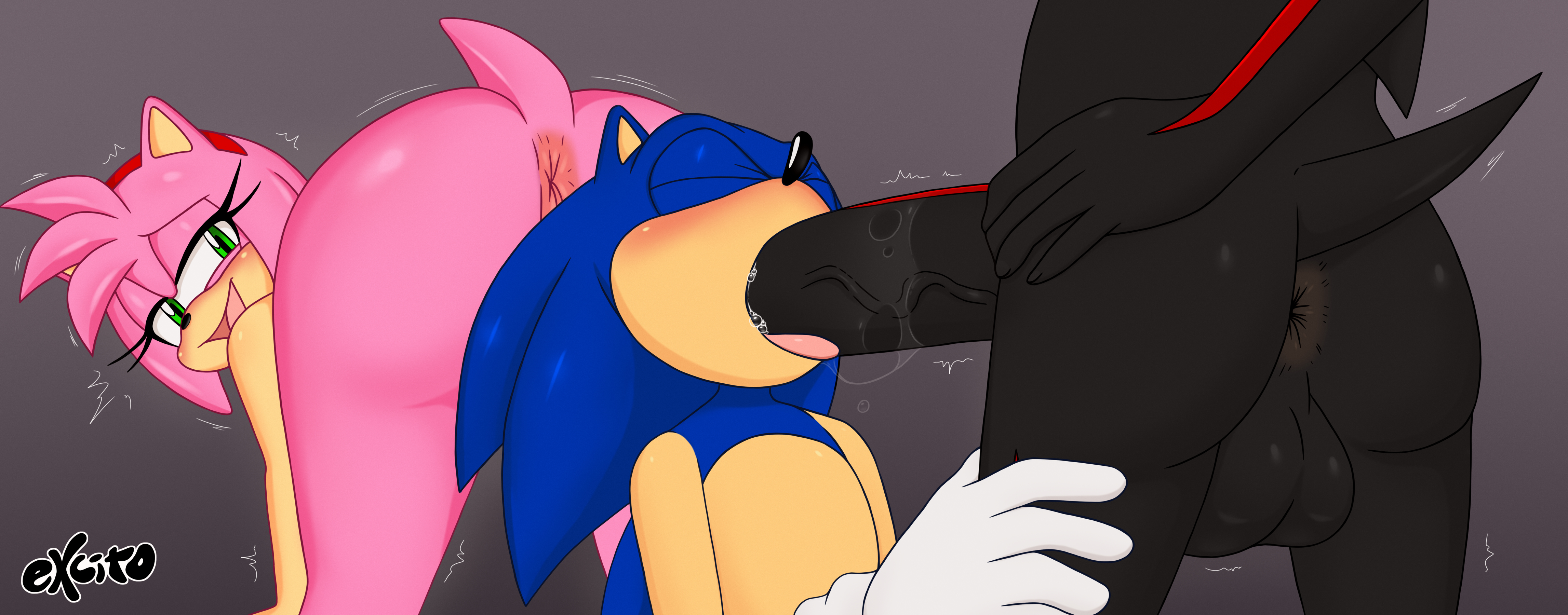 2025, 2boys1girl, absurdres, amy rose, anus, ass, assisted fellatio, bisexual, bisexual male, blowjob, color, cuckold, excito, fellatio, female, furry, large penis, male, penis, pussy, saliva, saliva on penis, shadow the hedgehog, sonic (series), sonic the hedgehog, sonic the hedgehog (series)