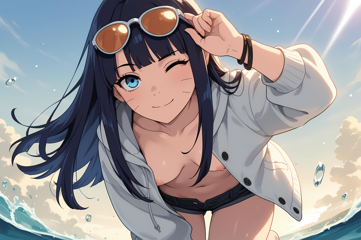 ai generated, aryarea, beach, boruto: two blue vortex, breasts, clothed, clothed female, female, female only, naruto, naruto (series), small breasts, uzumaki himawari