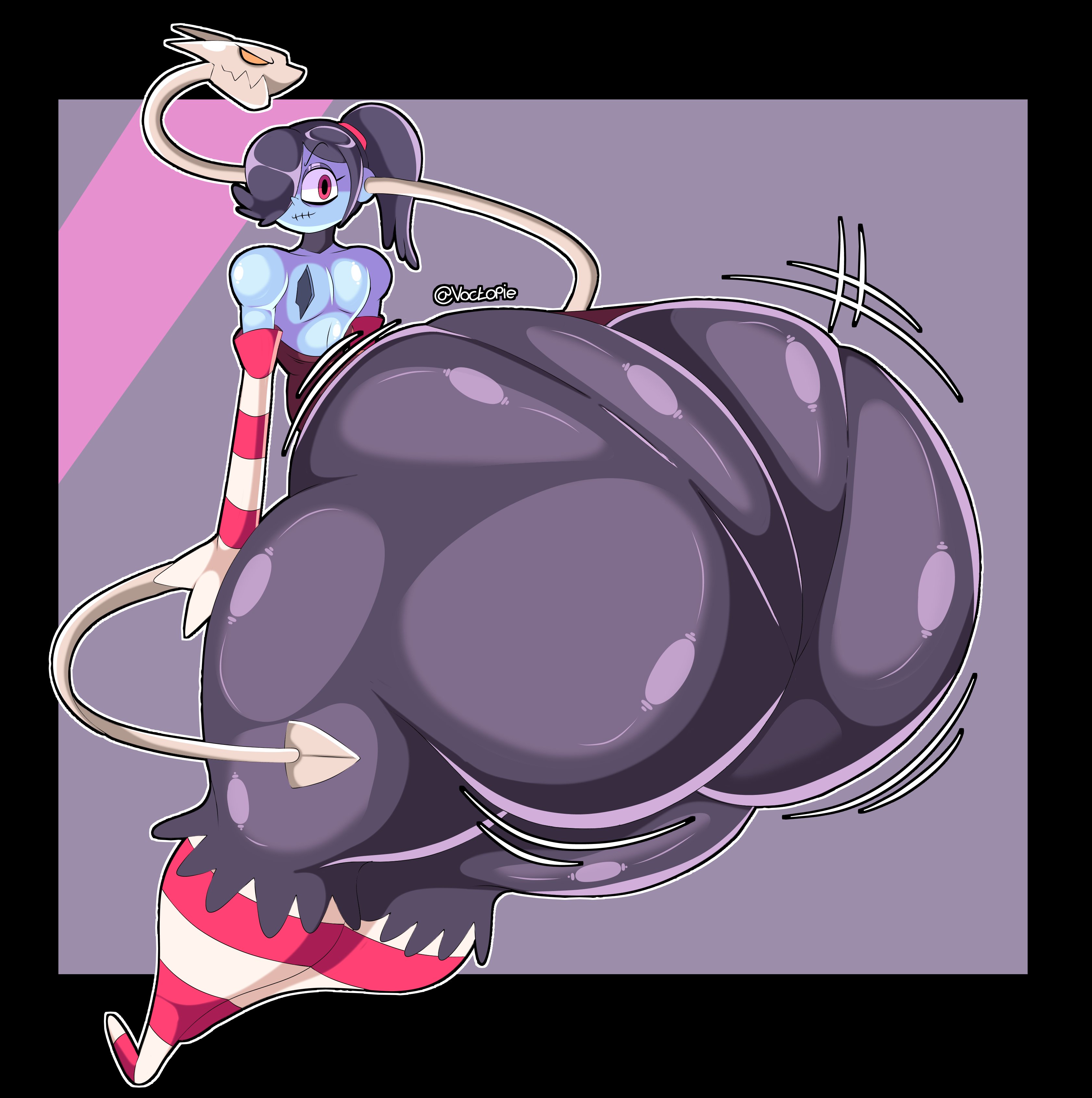 1girls, ass, ass bigger than head, ass body, ass focus, behind view, big ass, big butt, black hair, bottom heavy, bubble butt, clothing, curvaceous, curvy, curvy figure, female, female only, fully clothed, hair over one eye, huge ass, hyper ass, leviathan (skullgirls), long hair, looking back, pantylines, ponytail, red eyes, skullgirls, solo, solo female, squigly, thick thighs, voctopie, voluptuous, voluptuous female, wide hips, zombie, zombie girl