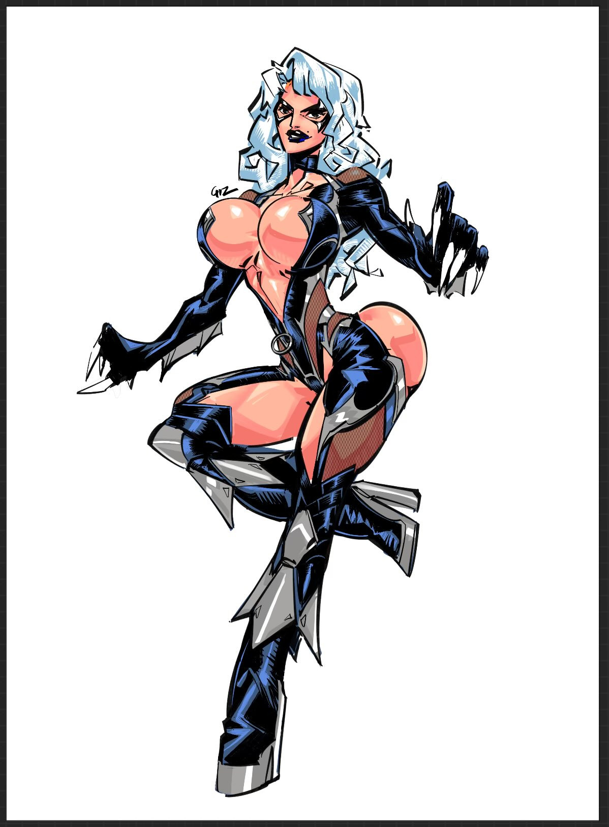 1girls, 2025, alluring, ass, big ass, big breasts, big butt, bimbo, bimbo body, black cat (marvel), black lipstick, bodysuit, breasts, bursting breasts, choker, claws, collar, color, colored, cosplay, curvaceous, curvaceous body, curvaceous female, curvaceous figure, curvaceous hips, curvy, curvy body, curvy female, curvy figure, curvy hips, digital drawing (artwork), enticing, felicia hardy, female, gizmotic, gloves, high heels, hips, hourglass figure, huge ass, huge breasts, huge butt, large ass, large breasts, large butt, light skin, light-skinned female, long gloves, looking at viewer, marvel, marvel comics, mask, masked, masked female, massive ass, massive breasts, massive butt, pinup, seducing, seductive, seductive look, shiny, shiny ass, shiny body, shiny breasts, shiny butt, shiny clothes, shiny skin, skin tight, spider-man (series), superheroine, taimanin cosplay, taimanin suit, teasing, teasing viewer, temptation, tempting, tempting viewer, thick, thick ass, thick breasts, thick butt, thick hips, thick lips, thick thighs, tight clothes, tight clothing, unzipped, unzipped bodysuit, voluptuous, voluptuous female, white background, white hair, wide hips, zipper, zipper down, zipper pull tab