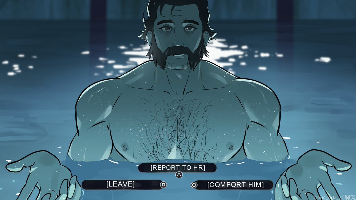 bara, bara tiddies, bara tits, beard, chest hair, daddy, dilf, dispatch (game), eric artz, eric artz , gameplay mechanics, gay, hairy, hairy chest, human artist, i'll teach you everything (chainsaw man), male, male only, muscular, muscular male, no ai, phenomaman, reze in the pool (meme), robert robertson, solo, solo male, water, yaoi