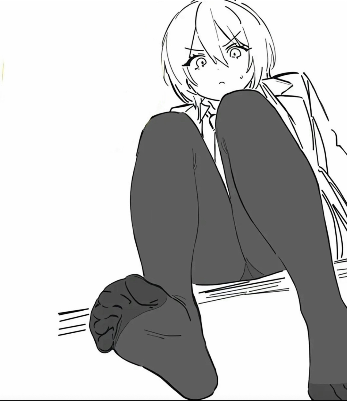 don quixote (limbus company), embarassed, feet, foot fetish, limbus company, looking at feet, pantyhose, project moon, showing feet, showing off, sweating