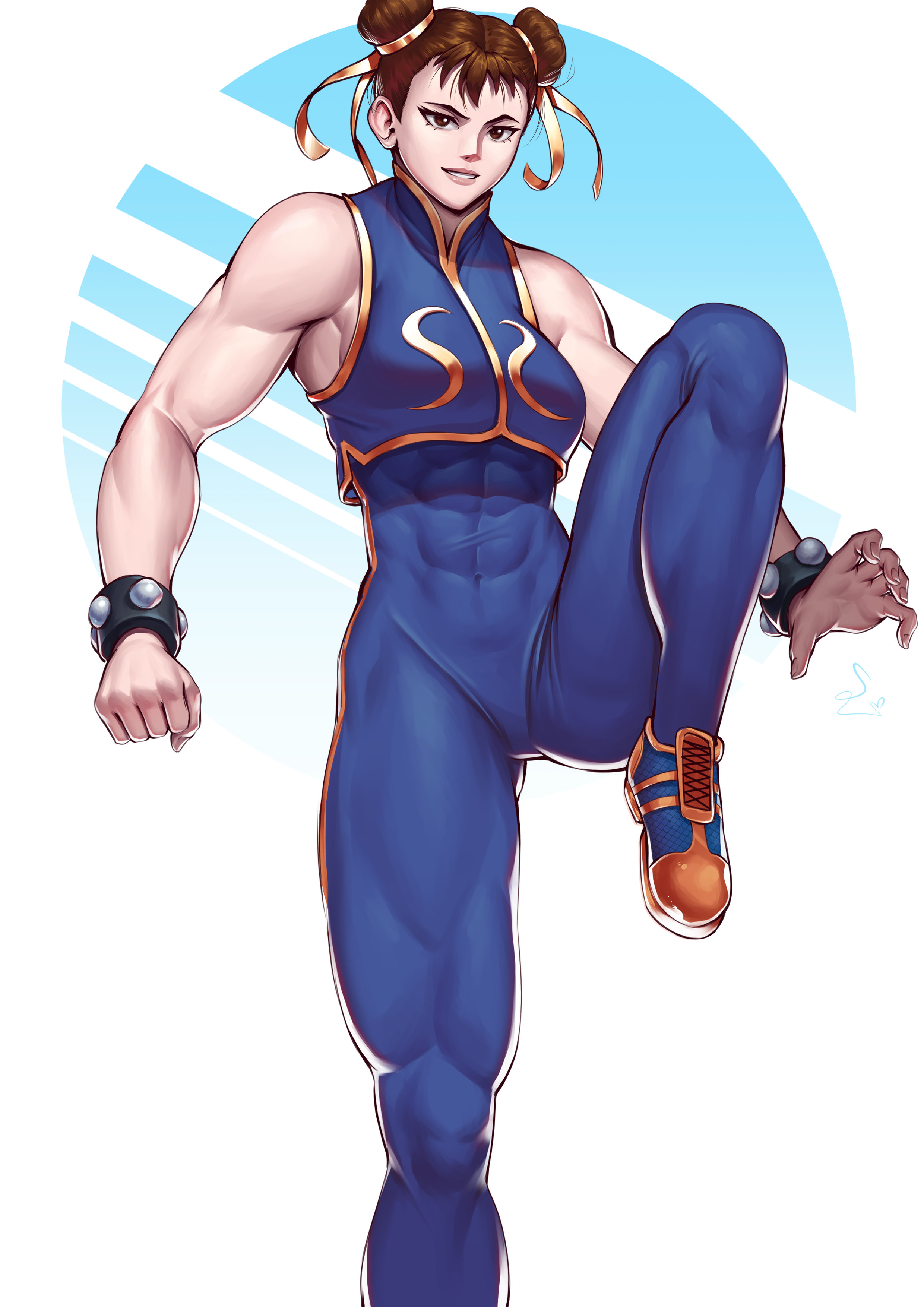 1girls, abs, alternate version available, capcom, chun-li, female, female only, fully clothed, muscular, solo, speedl00ver, street fighter, street fighter alpha