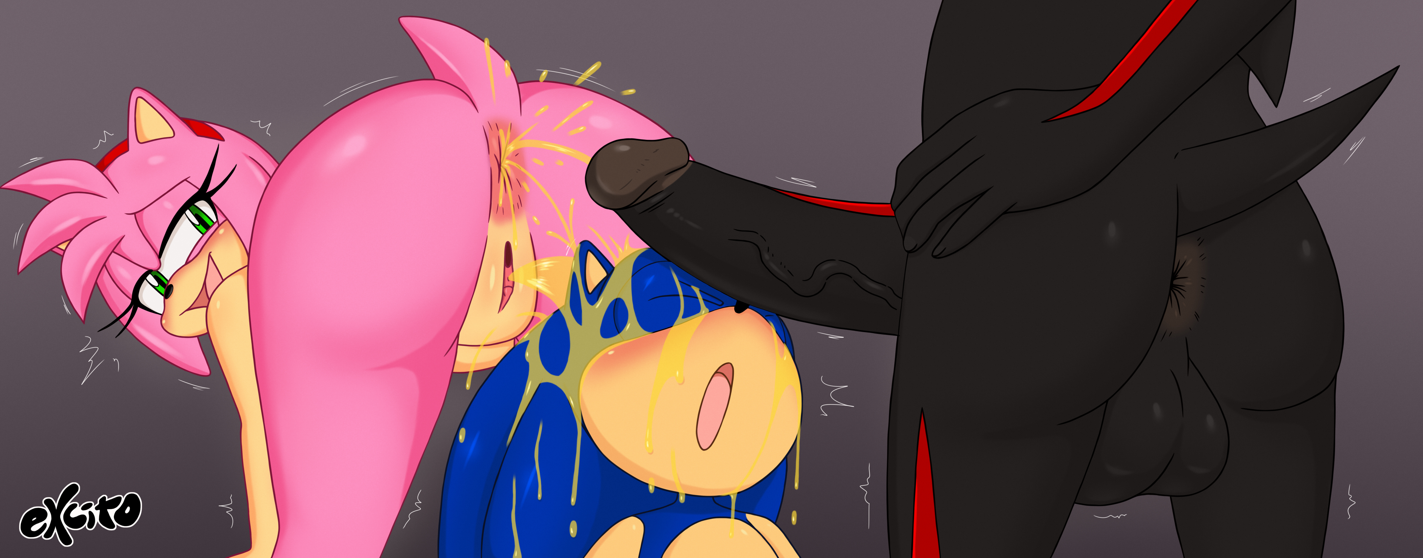 2025, 2boys1girl, absurdres, amy rose, anus, ass, color, cuckold, excito, female, furry, golden shower, large penis, male, peeing, penis, piss play, pussy, shadow the hedgehog, sonic (series), sonic the hedgehog, sonic the hedgehog (series), urinating female, urinating male, urine, urine on face, watersports