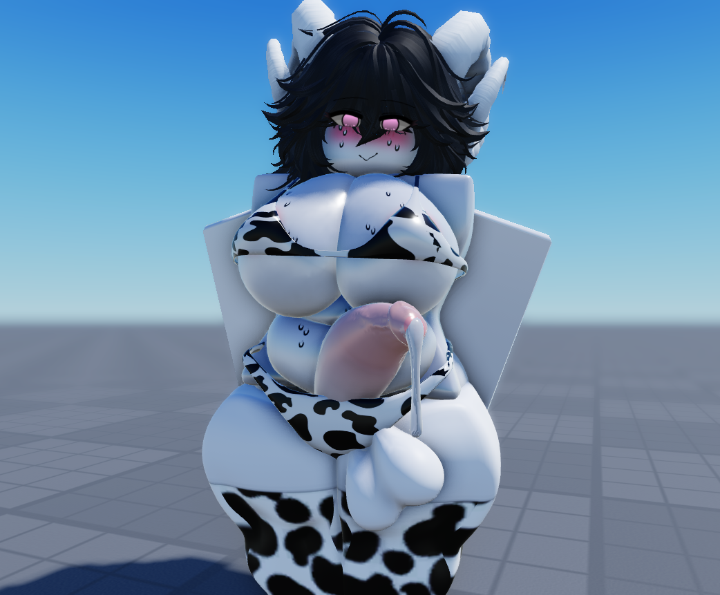 1futa 3d balls blush blushing_at_viewer bra clothed clothing cock cow_print cow_print_bikini dripping_precum erection futa_only futanari hecahhte horns huge_cock humanoid humanoid_penis mostly_nude panties penis pink_eyes precum roblox robloxian sole_futa solo standing staring_at_viewer thick_thighs thighhighs white_skin yall_lowkey_sleeping_on_roblox_porn