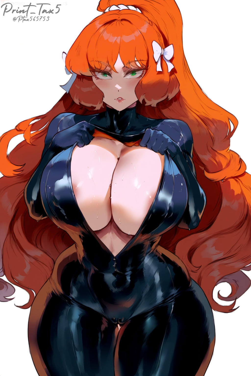 ai_generated big_breasts big_butt bodysuit huge_butt ishmael_(limbus_company) limbus_company literature orange_hair patreon_username print_tax5 project_moon public_domain twitter_username voluptuous voluptuous_female