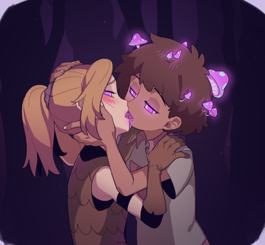 amphibia anne_boonchuy blonde_hair brown_hair corruption dark_skin disney female_only femsub glowing glowing_eyes kissing meowmeowryu mind_control mushroom open_mouth parasite pink_eyes sasha_waybright yuri