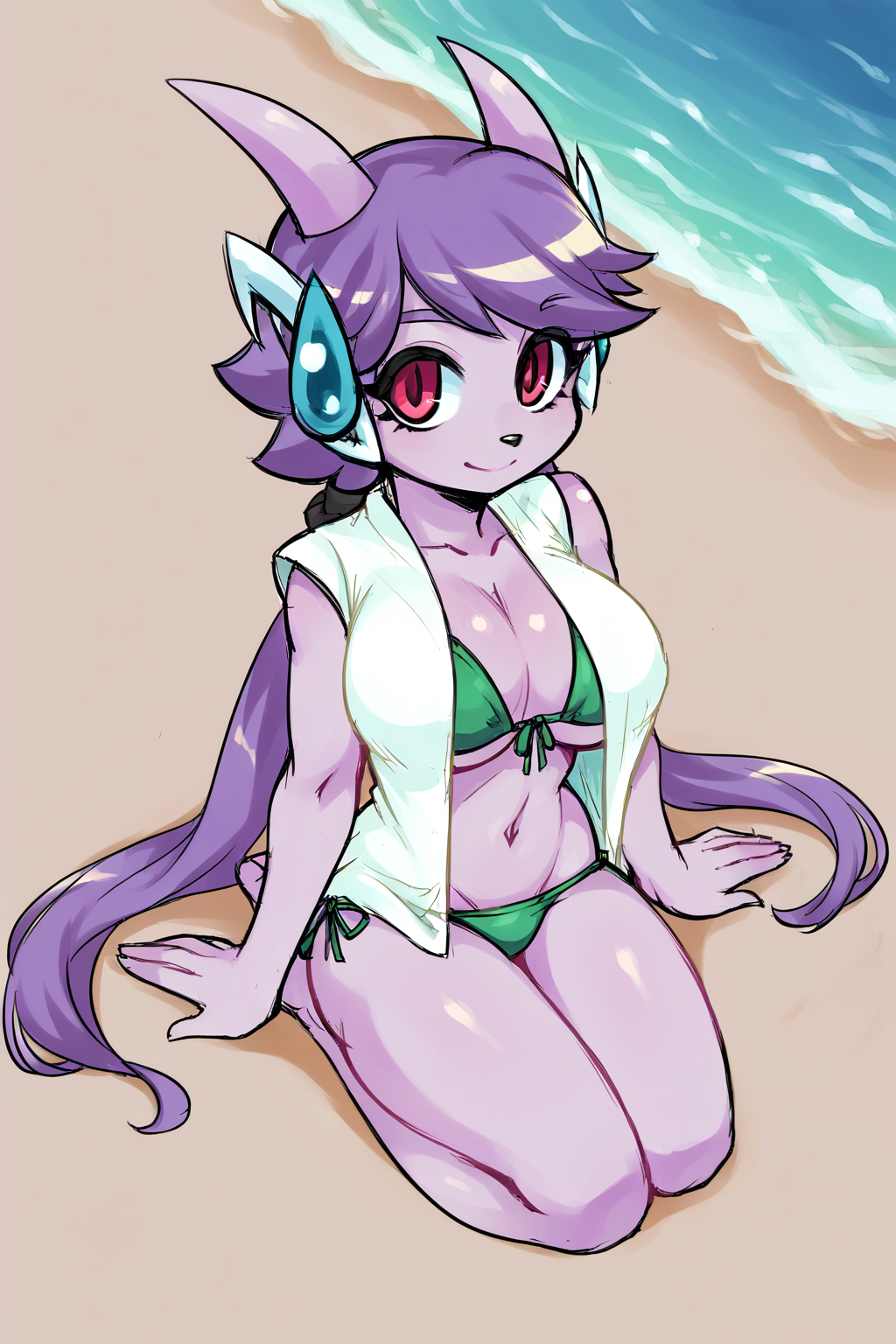 ai_generated anthro aquatic_dragon bikini civitai dragon female female_protagonist freedom_planet freedom_planet_2 looking_at_viewer low_effort off_model poor_quality sash_lilac video_games water_dragon xerberus0