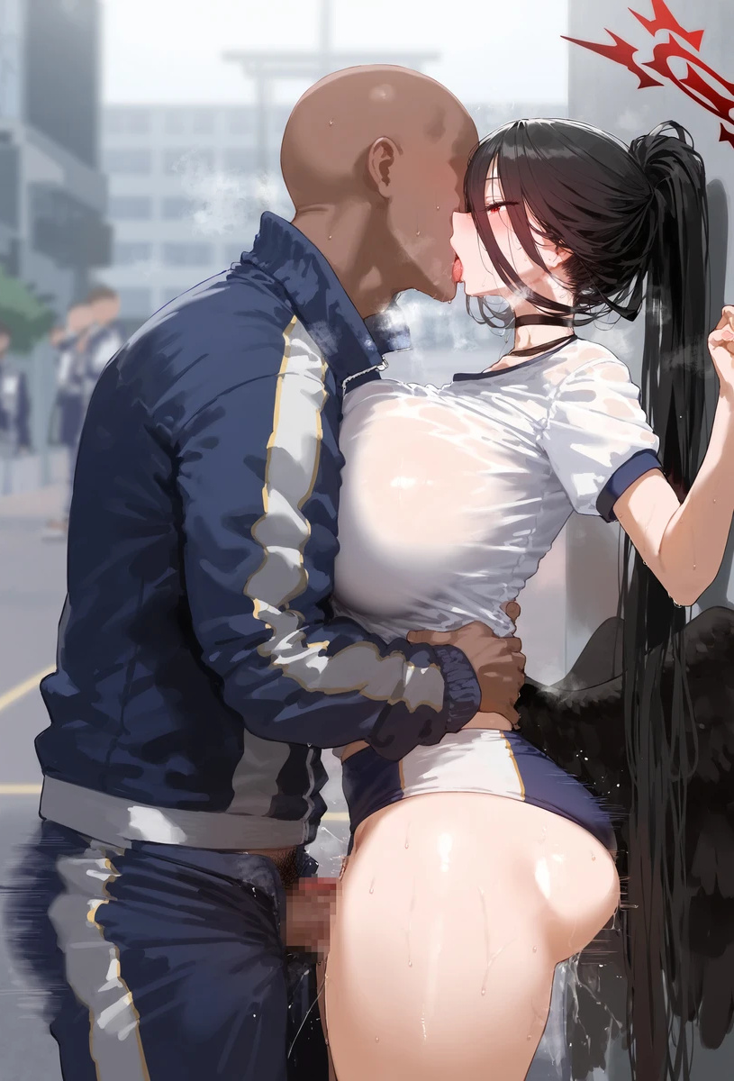 1boy 1girls ai_generated bare_legs big_ass big_butt big_penis black_hair blue_archive censored_penis cum cumshot dark-skinned_male dark_skin fat_ass french_kiss gigantic_ass gigantic_breasts gym_clothes gym_uniform hasumi_(blue_archive) hasumi_(gym_uniform)_(blue_archive) huge_breasts huge_cock huge_thighs interracial kissing light-skinned_female light_skin long_hair massive_ass massive_breasts oiled_body oiled_skin penis squatting sweat sweatdrop thick_thighs thighjob thighs uncle_illustration voluptuous voluptuous_female