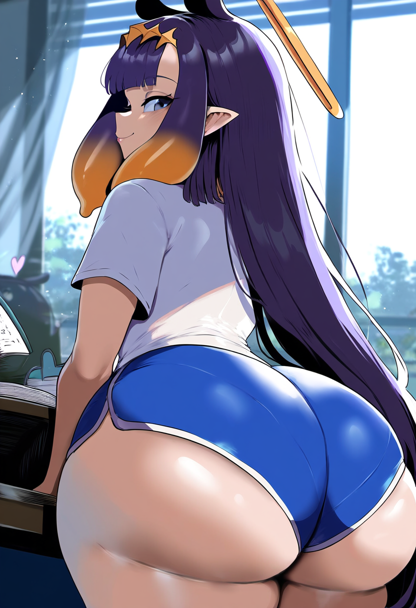 ai_generated ameanon ass big_ass dolphin_shorts from_behind hololive hololive_english hololive_myth huge_ass large_ass ninomae_ina&#039;nis pointy_ears short_shorts t-shirt thick_thighs virtual_youtuber vtuber