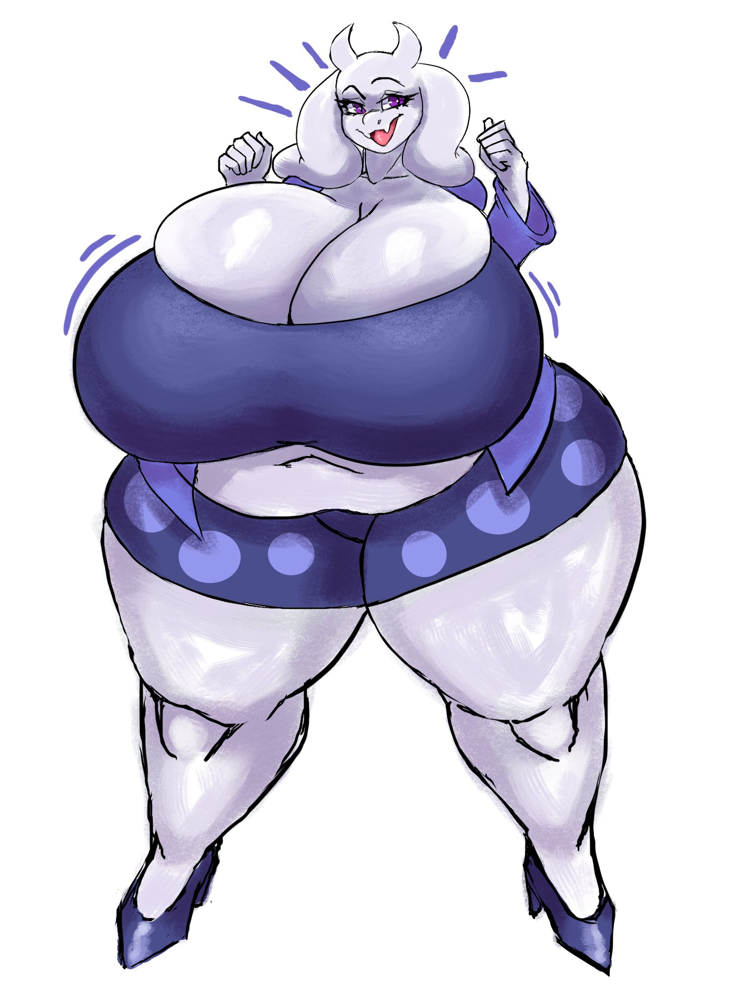 1girls, 2d, anthro, big breasts, bottomwear, breasts, cleavage, clothing, female, female only, furry, geebie33, gigantic breasts, goat, grey body, heels, high heels, hips, huge breasts, humanoid, large breasts, massive breasts, mature, mature female, milf, mother, motion lines, open mouth, open shirt, plump, purple eyes, solo, solo female, thick thighs, thighs, topwear, toriel, undertale, undertale (series), voluptuous