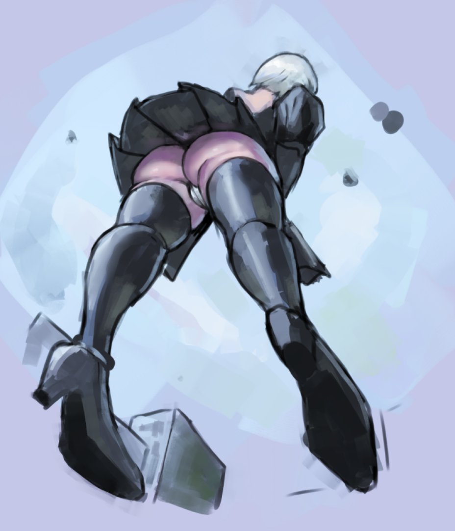 1girls, android, android girl, ass, big ass, dolecat, female, heels, huge ass, huge butt, nier: automata, robot, robot girl, under skirt, white hair, yorha 2b
