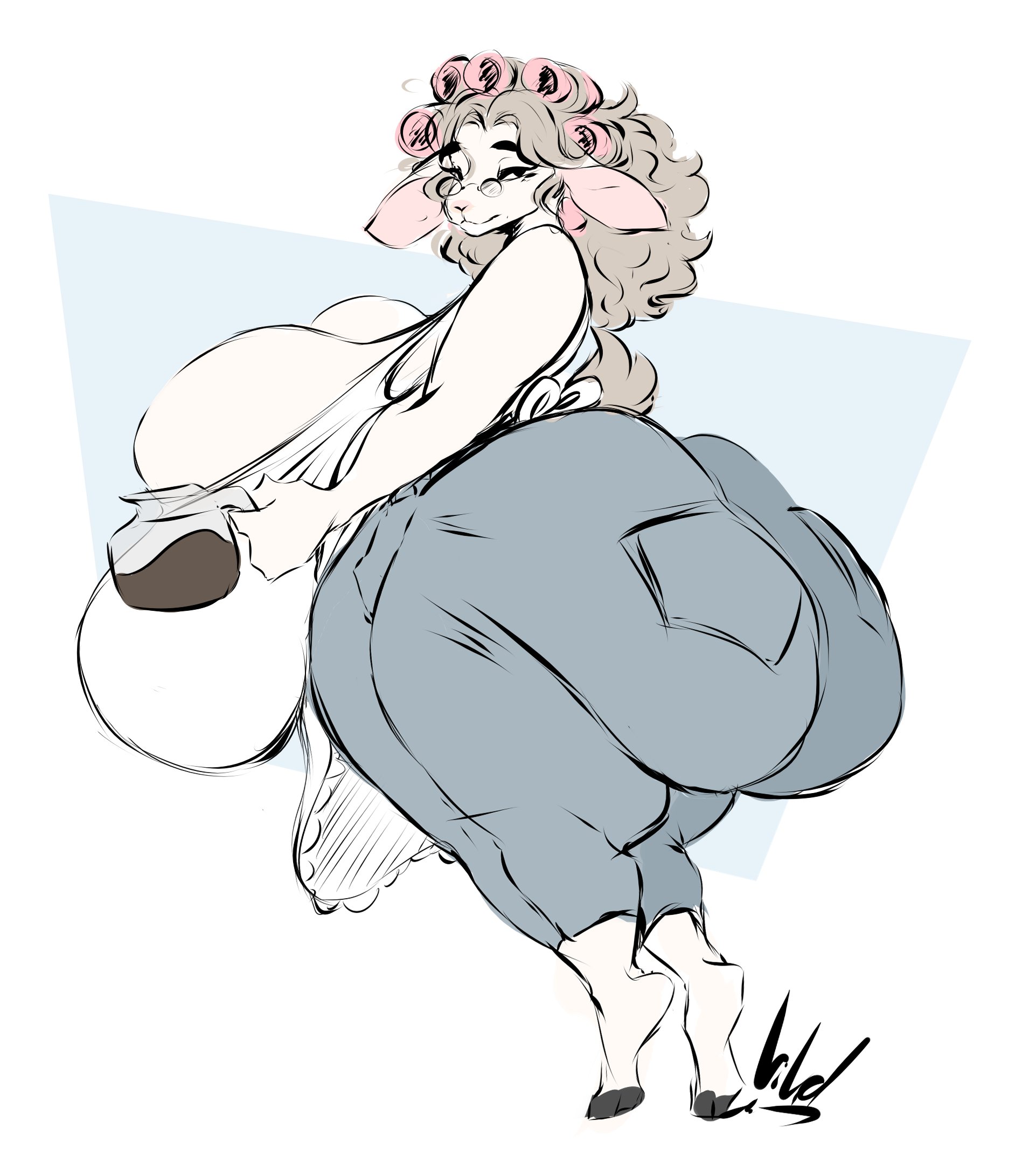 anthro, ass, beware the shadowcatcher, big ass, big breasts, breasts, bubble ass, bubble butt, caprine, clothed, clothing, domestic goat, domestic sheep, dullvivid, eyewear, female, glasses, goat, goat ears, goat girl, goat humanoid, huge ass, huge breasts, hyper, hyper ass, hyper breasts, large breasts, maude (bts), sheep, sheep ears, sheep girl, sheep humanoid, sheepgirl, solo, tagme, zed technician games