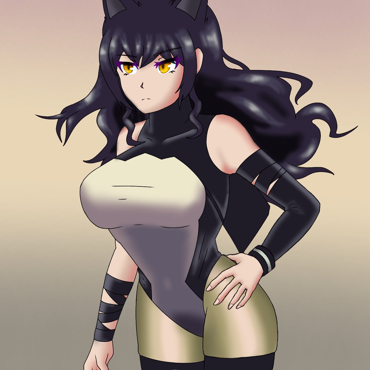 artist_request black_hair blake_belladonna cat_ears catgirl kamenlagann large_chest long_hair rwby