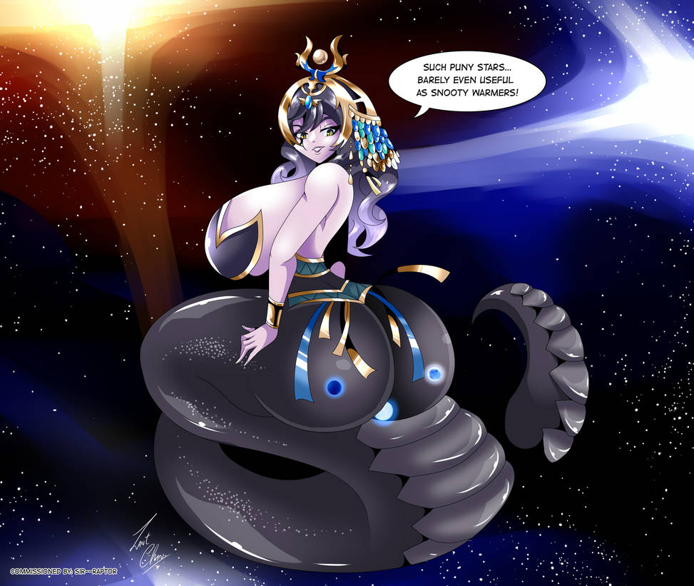 1girls, anthro, ass, big ass, big breasts, breasts, cute, deity, english text, female, female only, indie virtual youtuber, lamia, monster girl, naga, outer space, purple skin, purple-skinned female, seductive, snake girl, solo, speech bubble, text, thick naga hips, vexoria the sun eater, virtual youtuber, zantchan